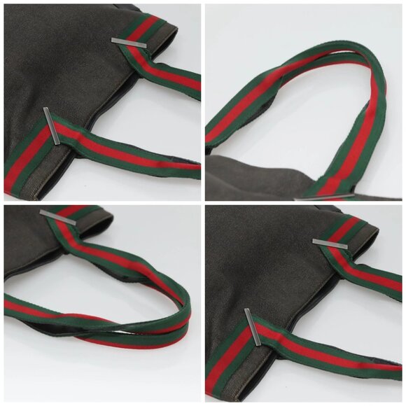 GUCCI Web Sherry Line Tote Bag Canvas Red Gray Green 73983 Auth BA2478 - Picture 16 of 16